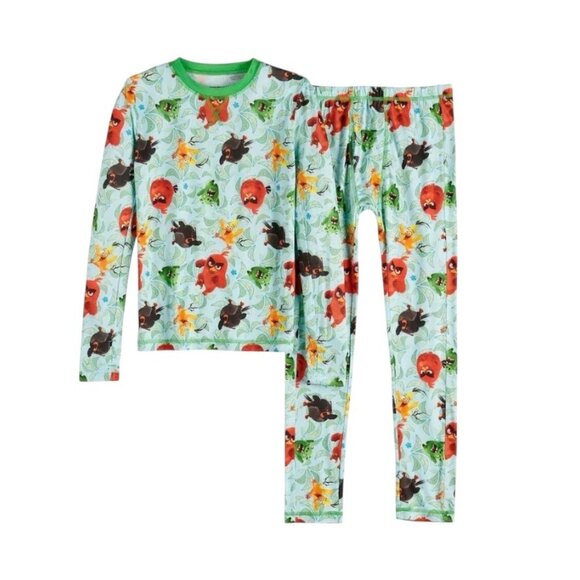 Cuddl Duds Angry Birds Boys Pajama Set Green Size L Cozy Casual Spring Sleepover - Picture 1 of 13